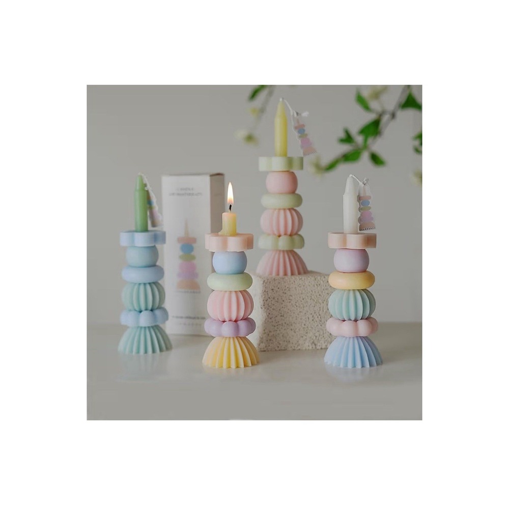 Scented Candle 7 in 1 Cute Funny Stack Aroma Soy Wax Floral Pastel Color Set